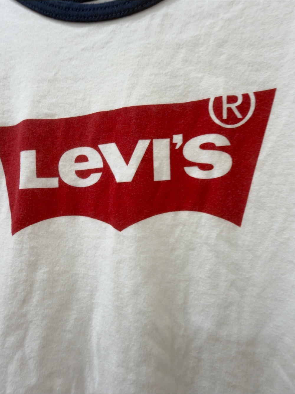 Levi's White Tee with Red Logo and Navy Trim size 12-13 years cotton